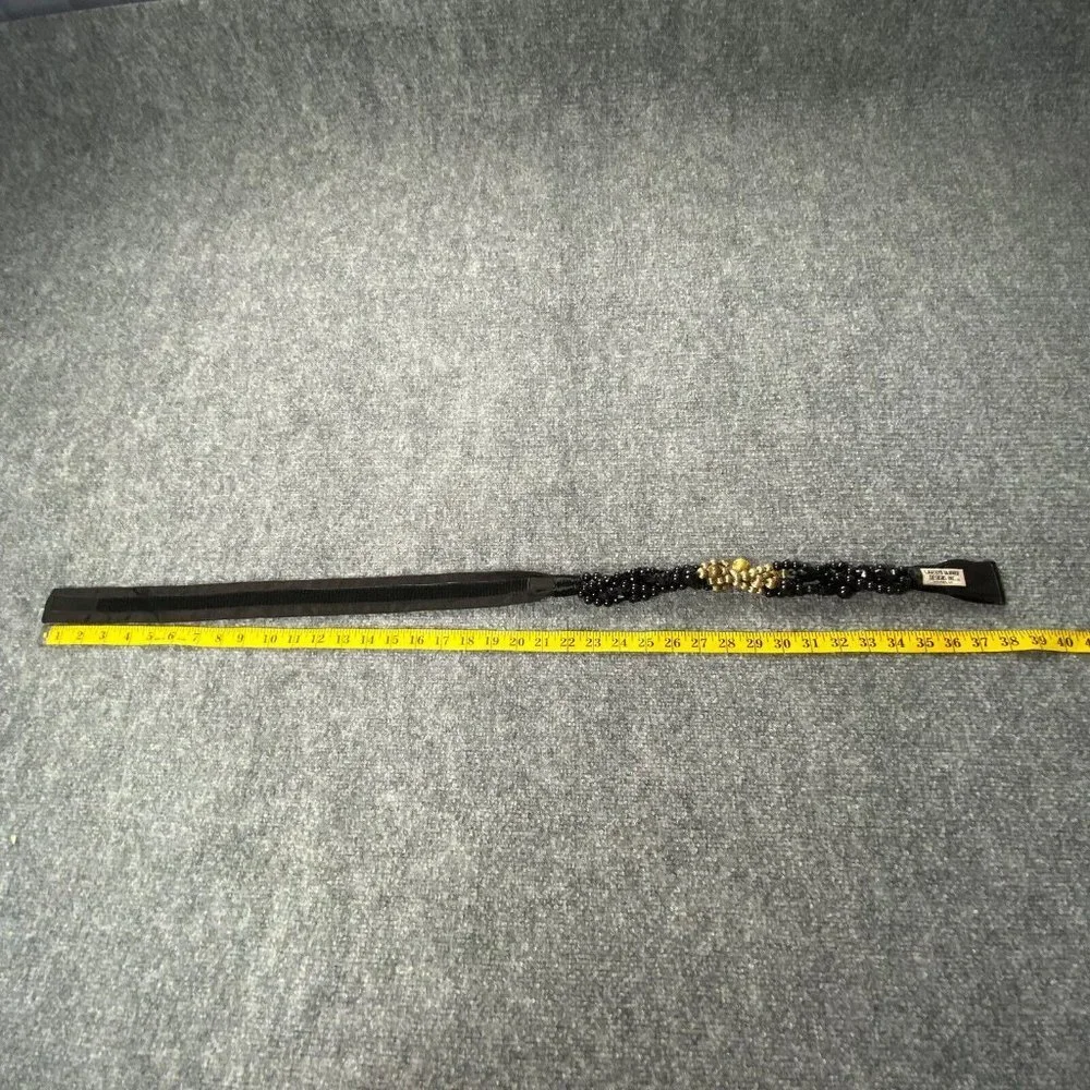 VTG Carolyn Tanner Beaded‎ Belt Women M Black Gold Adjustable Statement 80s 90s